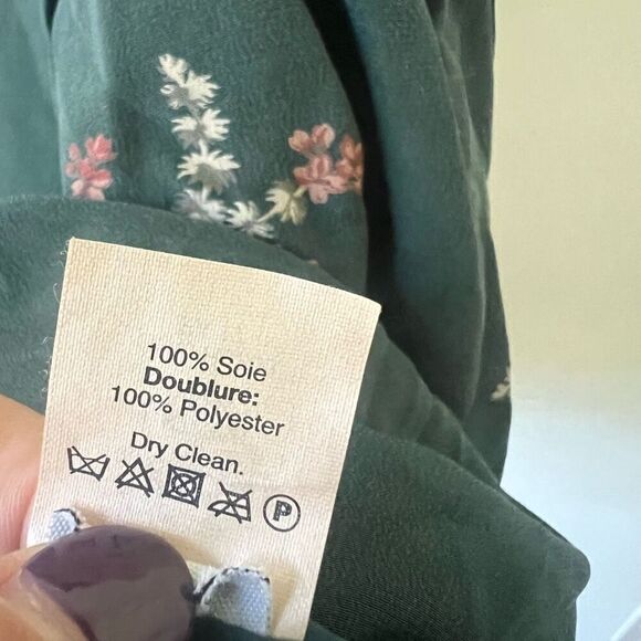 Madewell Women’s Green Bell Sleeves Silk Tie-Neck Wild Botanic Dress Size Small - Picture 7 of 11